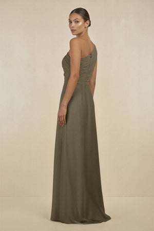 Ruffled One - Shoulder Pleated Sheath Bridesmaid Dress in Willow Green - KissProm Bridesmaid Dresses