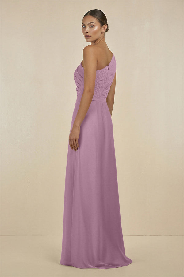 Ruffled One - Shoulder Pleated Sheath Bridesmaid Dress in Wisteria - KissProm Bridesmaid Dresses