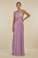 Ruffled One - Shoulder Pleated Sheath Bridesmaid Dress in Wisteria - KissProm Bridesmaid Dresses