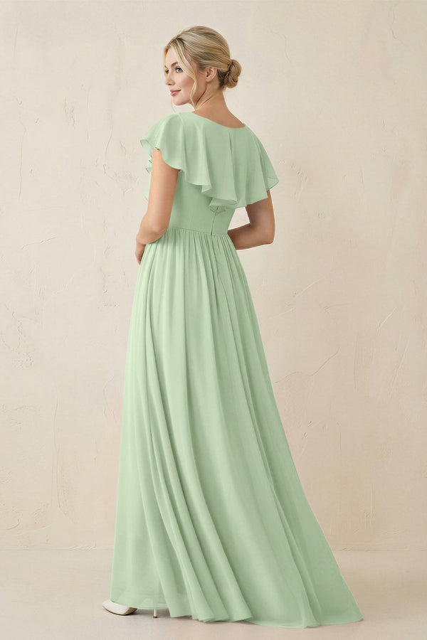 Cap Sleeve A-Line Ruffled Chiffon Bridesmaid Dress in Sage, Sage / 30 Cap Sleeve A-Line Ruffled Chiffon Bridesmaid Dress in Sage, Sage / 30