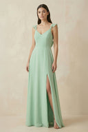 Ruffled Sleeve A - Line Chiffon Bridesmaid Dress - KissProm Bridesmaid Dresses