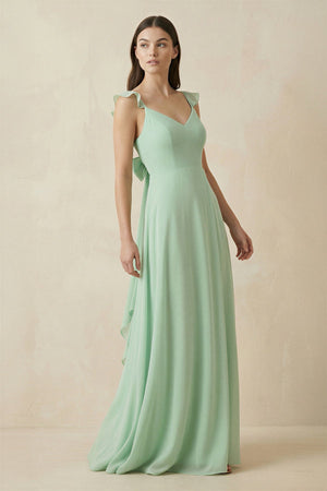 Ruffled Sleeve A - Line Chiffon Bridesmaid Dress - KissProm Bridesmaid Dresses