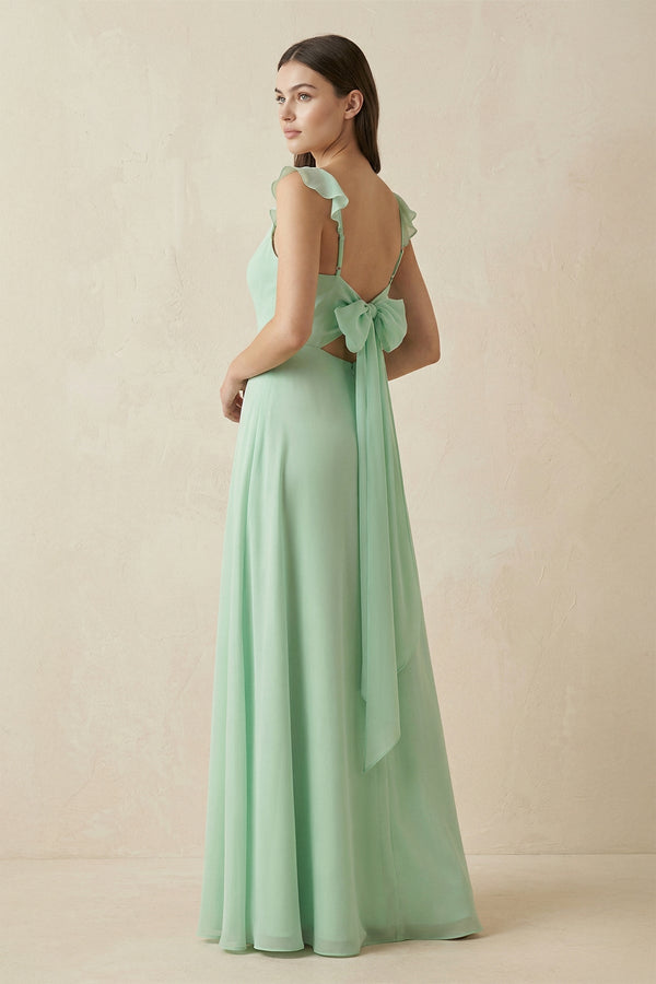 Ruffled Sleeve A - Line Chiffon Bridesmaid Dress - KissProm Bridesmaid Dresses
