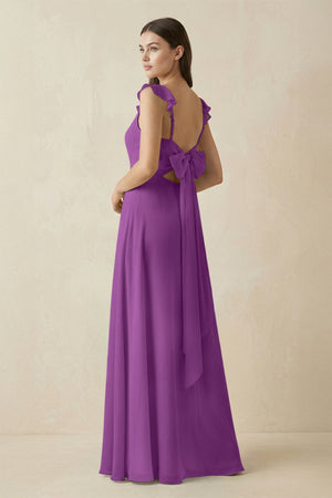 Ruffled Sleeve A - Line Chiffon Bridesmaid Dress in Amethyst - KissProm Bridesmaid Dresses