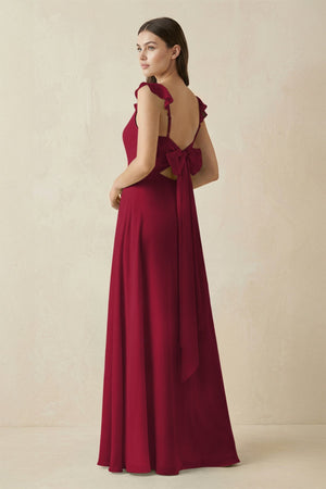 Ruffled Sleeve A - Line Chiffon Bridesmaid Dress in Berry - KissProm Bridesmaid Dresses