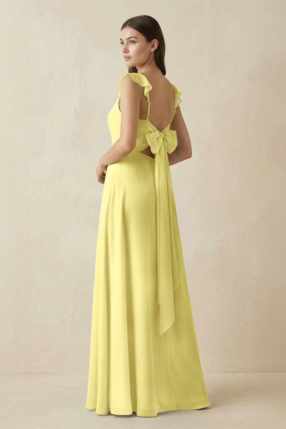 Ruffled Sleeve A - Line Chiffon Bridesmaid Dress in Buttercup - KissProm Bridesmaid Dresses
