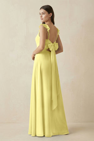 Ruffled Sleeve A - Line Chiffon Bridesmaid Dress in Buttercup - KissProm Bridesmaid Dresses