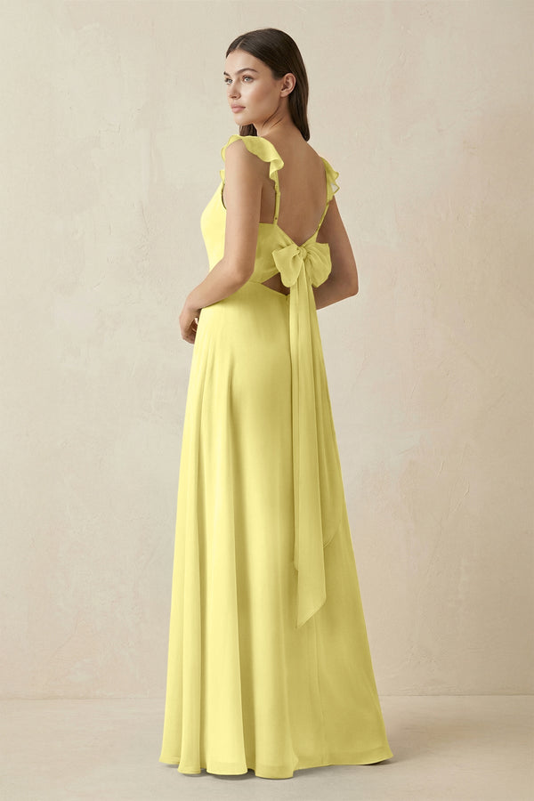 Ruffled Sleeve A - Line Chiffon Bridesmaid Dress in Buttercup - KissProm Bridesmaid Dresses