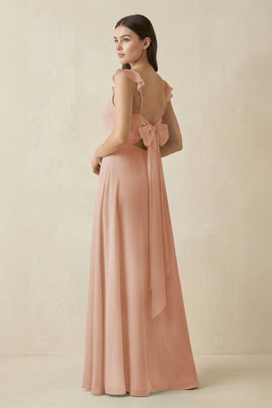 Ruffled Sleeve A-Line Chiffon Bridesmaid Dress in Champagne Rose, Champagne Rose / 12