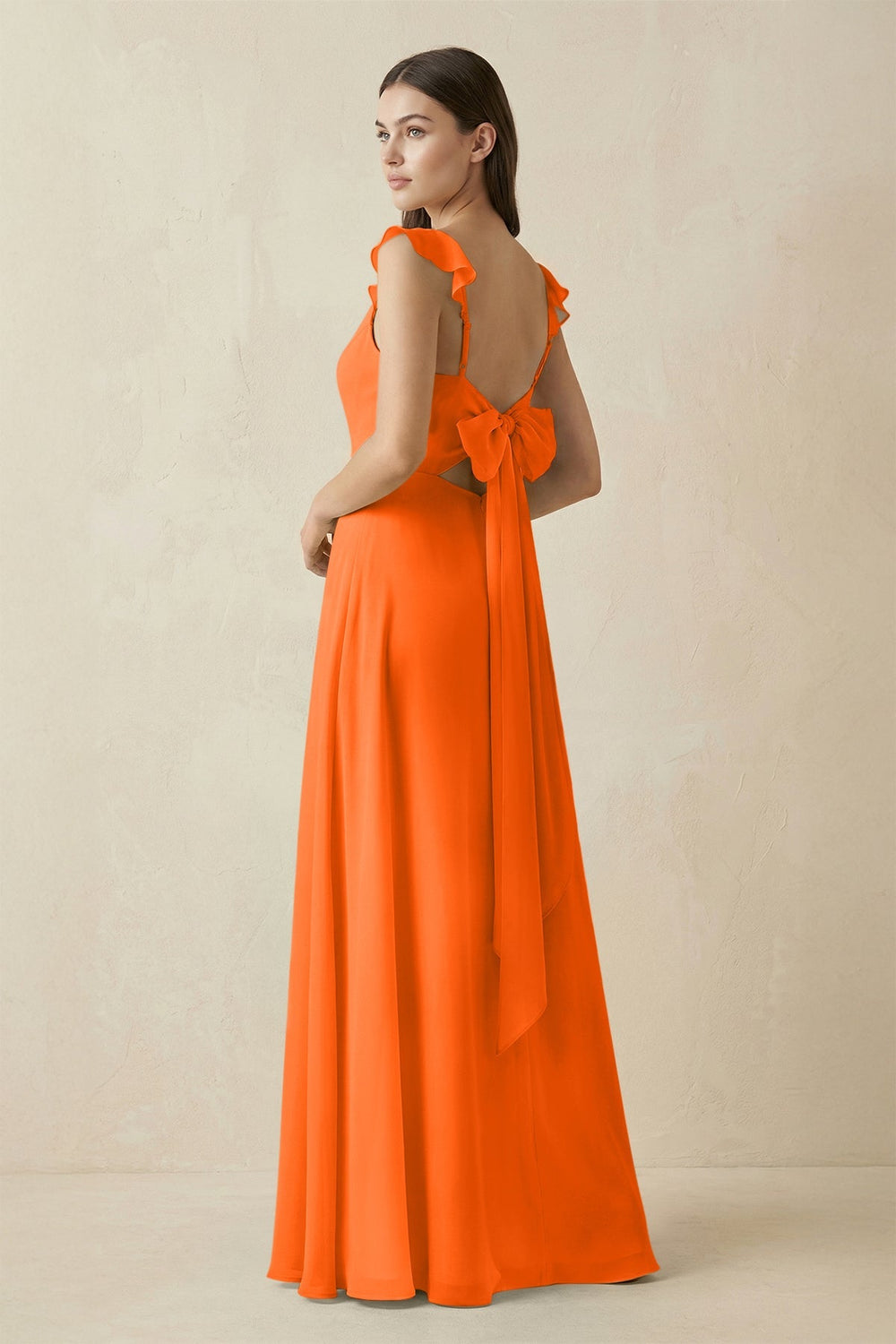 Ruffled Sleeve A - Line Chiffon Bridesmaid Dress in Cinnamon - KissProm Bridesmaid Dresses