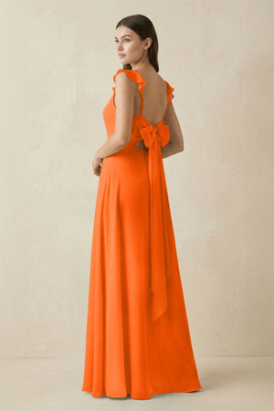 Ruffled Sleeve A - Line Chiffon Bridesmaid Dress in Cinnamon - KissProm Bridesmaid Dresses