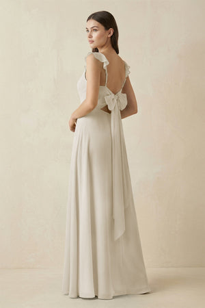 Ruffled Sleeve A - Line Chiffon Bridesmaid Dress in Dove Gray - KissProm Bridesmaid Dresses