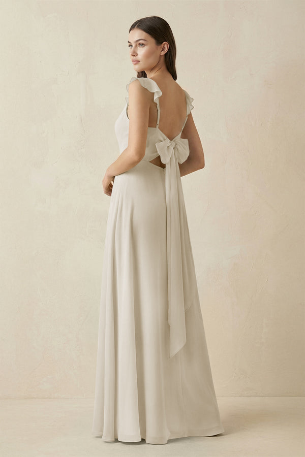 Ruffled Sleeve A - Line Chiffon Bridesmaid Dress in Dove Gray - KissProm Bridesmaid Dresses