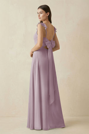 Ruffled Sleeve A - Line Chiffon Bridesmaid Dress in Dusk - KissProm Bridesmaid Dresses