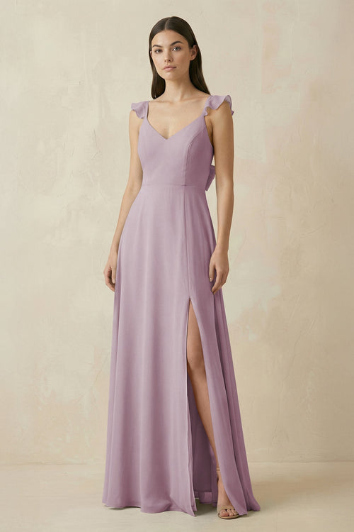 Ruffled Sleeve A - Line Chiffon Bridesmaid Dress in Dusk - KissProm Bridesmaid Dresses