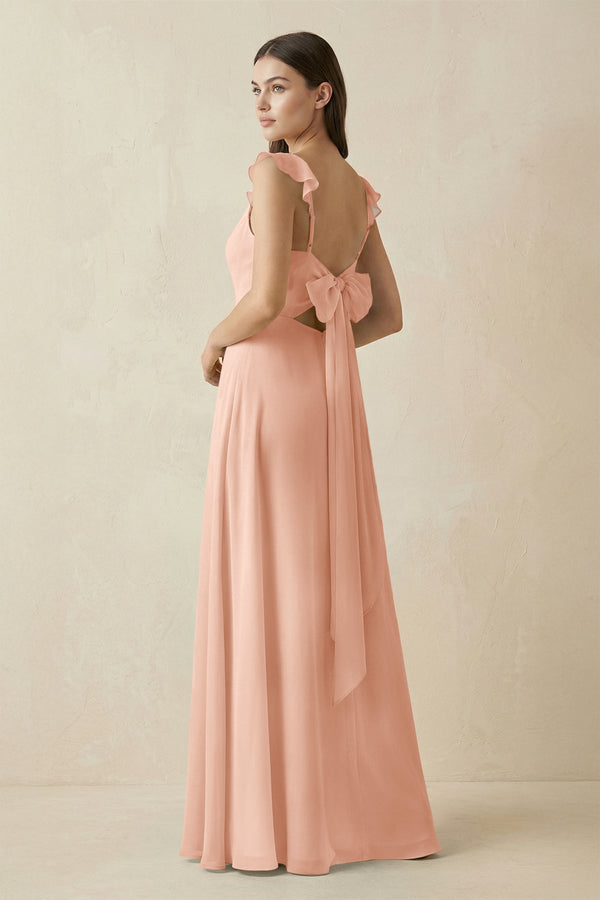 Ruffled Sleeve A - Line Chiffon Bridesmaid Dress in English Rose - KissProm Bridesmaid Dresses