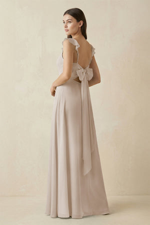 Ruffled Sleeve A - Line Chiffon Bridesmaid Dress in Frost - KissProm Bridesmaid Dresses