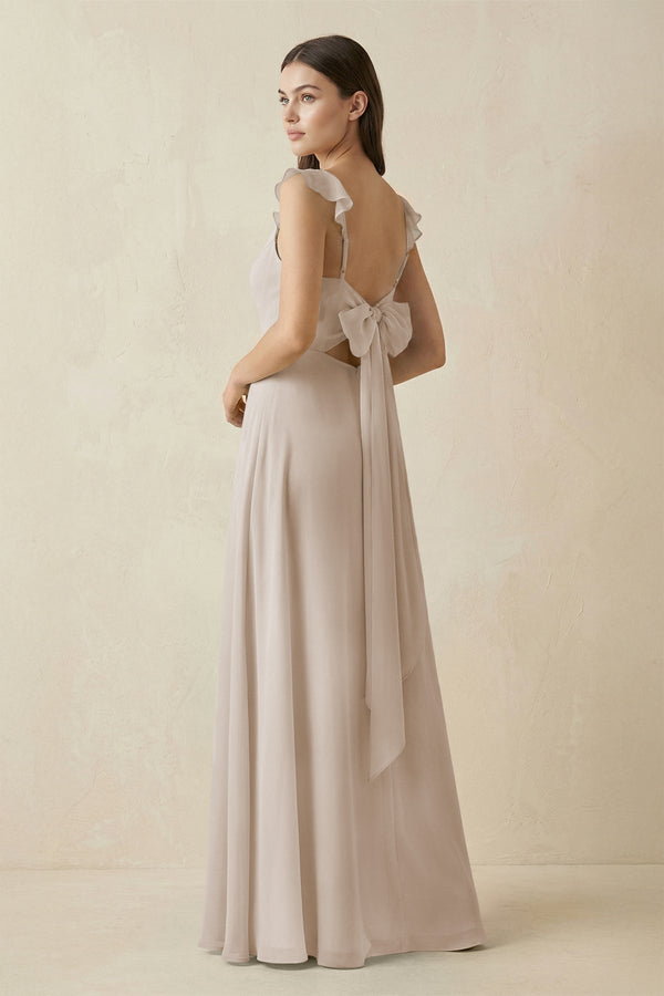 Ruffled Sleeve A - Line Chiffon Bridesmaid Dress in Frost - KissProm Bridesmaid Dresses
