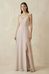 Ruffled Sleeve A - Line Chiffon Bridesmaid Dress in Frost - KissProm Bridesmaid Dresses