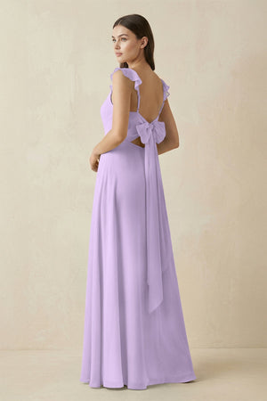 Ruffled Sleeve A - Line Chiffon Bridesmaid Dress in Lavender - KissProm Bridesmaid Dresses