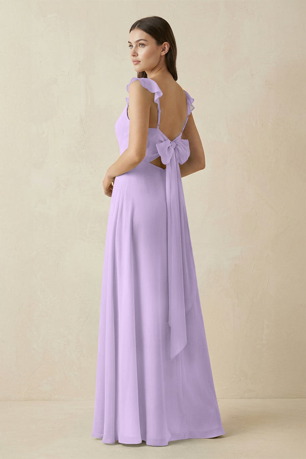 Ruffled Sleeve A - Line Chiffon Bridesmaid Dress in Lavender - KissProm Bridesmaid Dresses