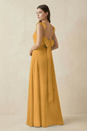 Ruffled Sleeve A - Line Chiffon Bridesmaid Dress in Marigold - KissProm Bridesmaid Dresses
