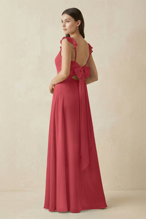 Ruffled Sleeve A - Line Chiffon Bridesmaid Dress in Merlot - KissProm Bridesmaid Dresses