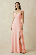 Ruffled Sleeve A - Line Chiffon Bridesmaid Dress in Rose Petal - KissProm Bridesmaid Dresses