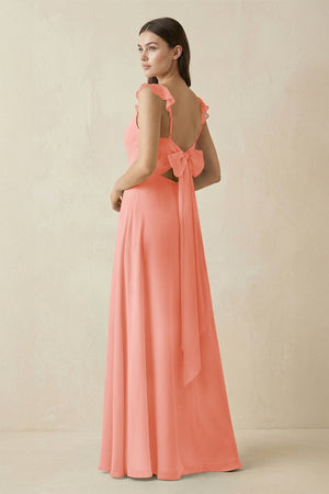 Ruffled Sleeve A - Line Chiffon Bridesmaid Dress in Rosette - KissProm Bridesmaid Dresses
