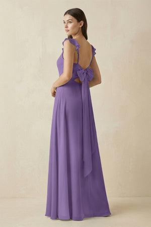 Ruffled Sleeve A - Line Chiffon Bridesmaid Dress in Tahiti - KissProm Bridesmaid Dresses
