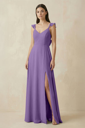 Ruffled Sleeve A - Line Chiffon Bridesmaid Dress in Tahiti - KissProm Bridesmaid Dresses