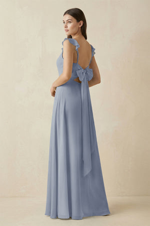 Ruffled Sleeve A - Line Chiffon Bridesmaid Dress in Twilight - KissProm Bridesmaid Dresses