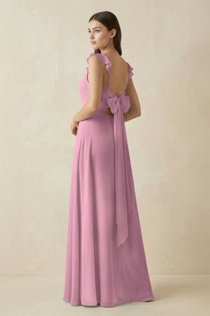 Ruffled Sleeve A - Line Chiffon Bridesmaid Dress in Vintage Mauve - KissProm Bridesmaid Dresses