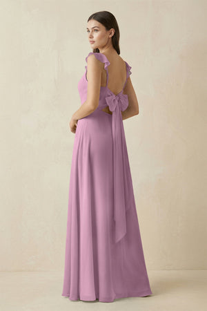Ruffled Sleeve A - Line Chiffon Bridesmaid Dress in Wisteria - KissProm Bridesmaid Dresses