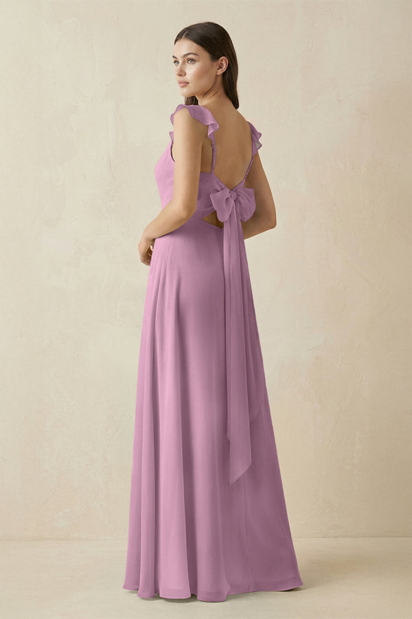 Ruffled Sleeve A - Line Chiffon Bridesmaid Dress in Wisteria - KissProm Bridesmaid Dresses