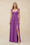 Ruffled Sleeve A - Line Corset Chiffon Bridesmaid Dress in Amethyst - KissProm Bridesmaid Dresses