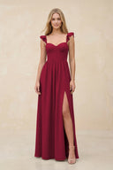 Ruffled Sleeve A - Line Corset Chiffon Bridesmaid Dress in Berry - KissProm Bridesmaid Dresses