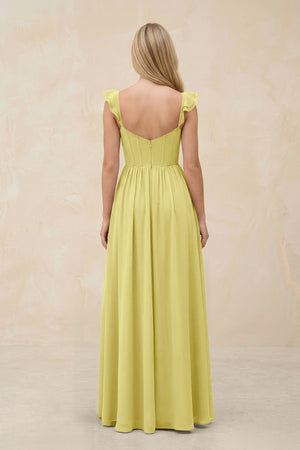 Ruffled Sleeve A - Line Corset Chiffon Bridesmaid Dress in Buttercup - KissProm Bridesmaid Dresses