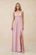Ruffled Sleeve A - Line Corset Chiffon Bridesmaid Dress in Candy Pink - KissProm Bridesmaid Dresses