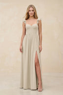 Ruffled Sleeve A - Line Corset Chiffon Bridesmaid Dress in Champagne - KissProm Bridesmaid Dresses