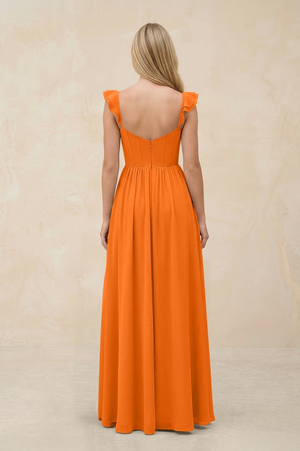 Ruffled Sleeve A - Line Corset Chiffon Bridesmaid Dress in Cinnamon - KissProm Bridesmaid Dresses