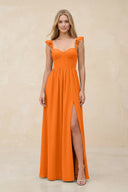 Ruffled Sleeve A - Line Corset Chiffon Bridesmaid Dress in Cinnamon - KissProm Bridesmaid Dresses