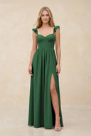 Ruffled Sleeve A - Line Corset Chiffon Bridesmaid Dress in Dark Green - KissProm Bridesmaid Dresses