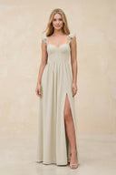 Ruffled Sleeve A - Line Corset Chiffon Bridesmaid Dress in Dove Gray - KissProm Bridesmaid Dresses