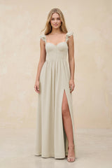 Ruffled Sleeve A - Line Corset Chiffon Bridesmaid Dress in Dove Gray - KissProm Bridesmaid Dresses