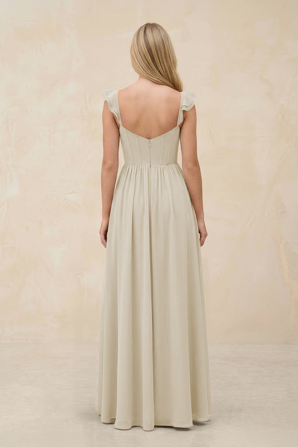 Ruffled Sleeve A - Line Corset Chiffon Bridesmaid Dress in Dove Gray - KissProm Bridesmaid Dresses