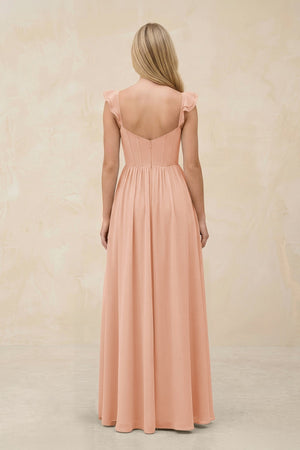 Ruffled Sleeve A - Line Corset Chiffon Bridesmaid Dress in English Rose - KissProm Bridesmaid Dresses