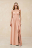 Ruffled Sleeve A - Line Corset Chiffon Bridesmaid Dress in English Rose - KissProm Bridesmaid Dresses