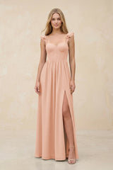 Ruffled Sleeve A - Line Corset Chiffon Bridesmaid Dress in English Rose - KissProm Bridesmaid Dresses
