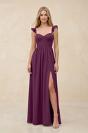 Ruffled Sleeve A - Line Corset Chiffon Bridesmaid Dress in Fig - KissProm Bridesmaid Dresses
